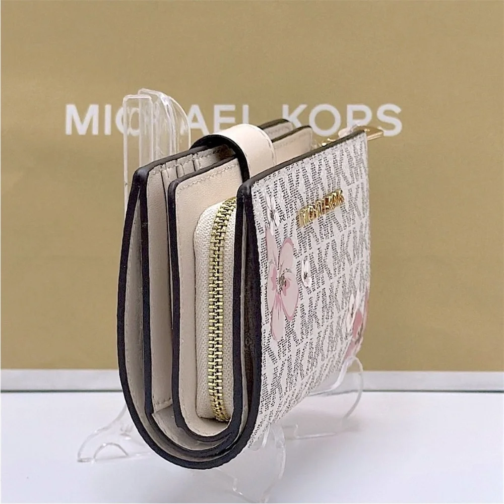 Michael Kors Jet Set Medium Floral Embellished Signature Logo Bi-fold Wallet NWT